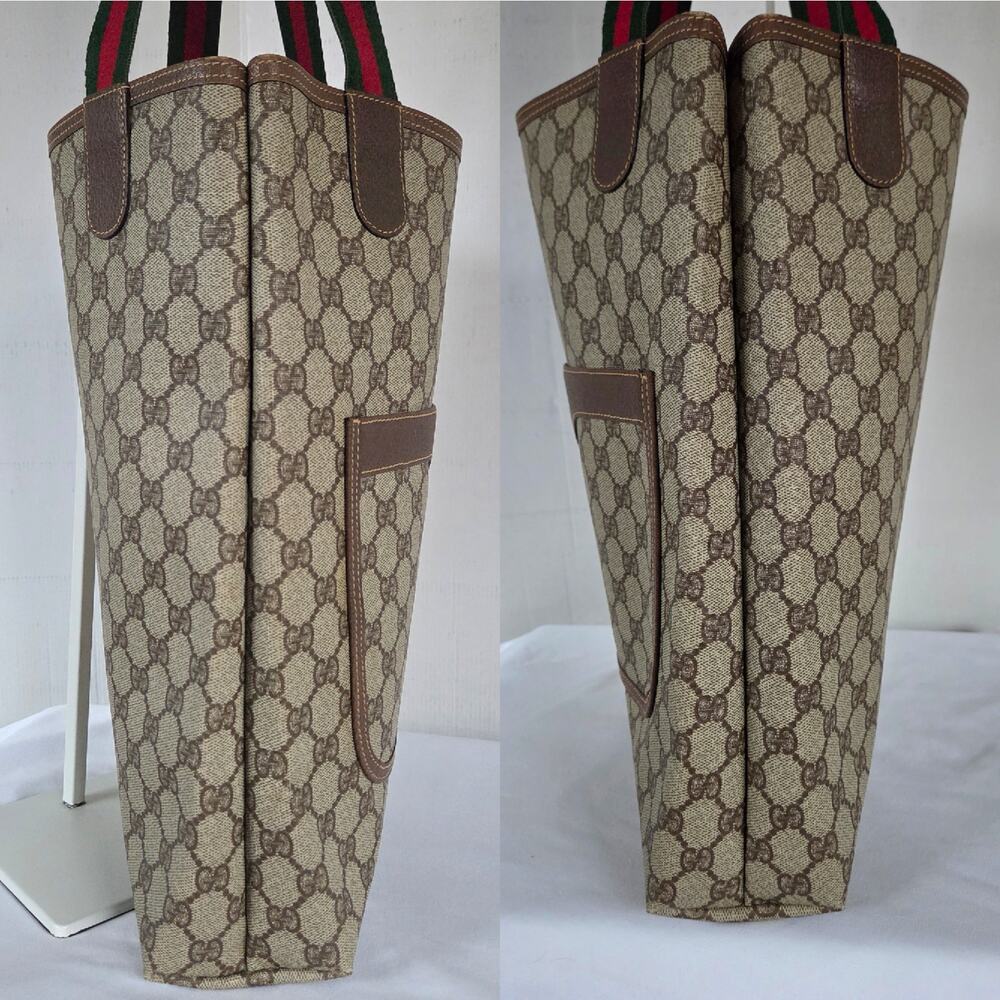 Vintage Gucci Sherry Line GG Brown/Beige PVC and Leather Tote/Shoulder Bag - Picture 6 of 16
